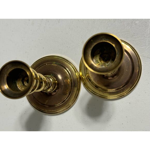 Vintage Heavy Brass 5" Candlesticks Tapers Set/ 2 - Picture 4 of 6